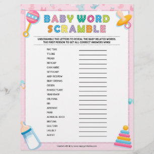 Papel Timbrado Baby Word Scramble [Básico Bebê rosa]