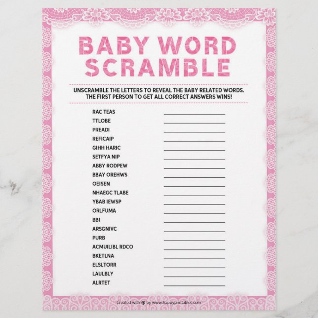 Papel Timbrado Baby Word Scramble [Lace de luxo [rosa]] (Frente)