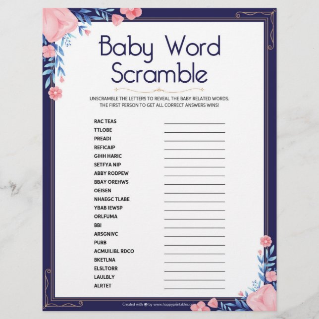 Papel Timbrado Baby Word Scramble [Quadro Floral] (Frente)