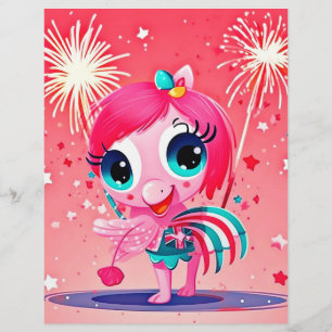 Papel Timbrado Bandeira Americana com Flamingo Cartoon-69217