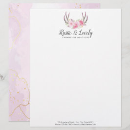 Papel Timbrado Barris Florais Dourados de Marble Rosa