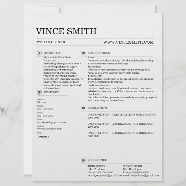Papel Timbrado Basic Professional Resume Template Design Trendy 1 (Frente)