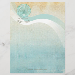 Papel Timbrado Beach House Clam Shell Aqua Blue ID623
