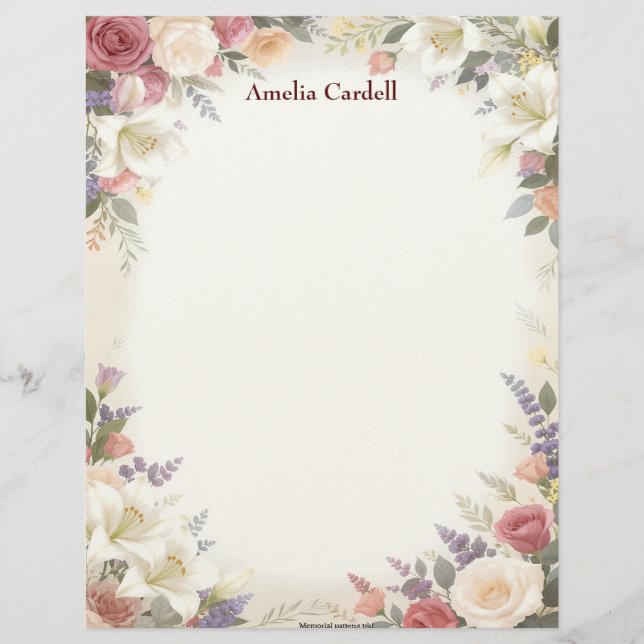 Papel Timbrado Beautiful Floral Sprays Stationery Paper (Frente)