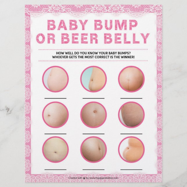 Papel Timbrado Bebê Bump Ou Belly De Cerveja [Lace De Luxo [Rosa] (Frente)