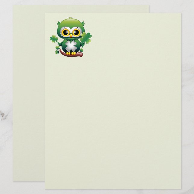 Papel Timbrado Bebê Coruja Fofo St Patrick Desenho Animado (Frente/Verso)
