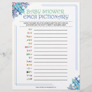Papel Timbrado Bebê Emoji Pictionary [Floral Azul]