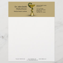 Papel Timbrado Beige Cobra Bowl Higieia Médica Dourada Caduceus