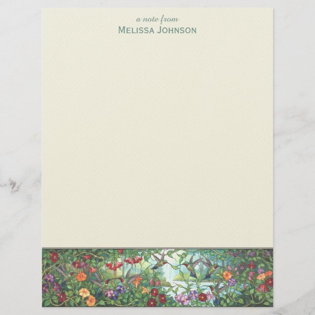 Papel Timbrado Beija-flor Vidro Manchado Falso Nome Personalizado (Frente)