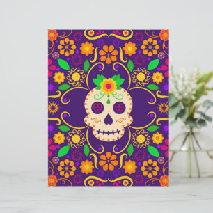 Papel Timbrado Belo crânio com flores Día de los Muertos