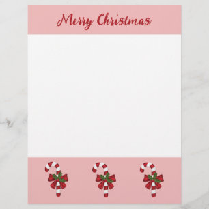 Papel Timbrado Bengala de Natal Vermelha e Branca com Texto Feliz