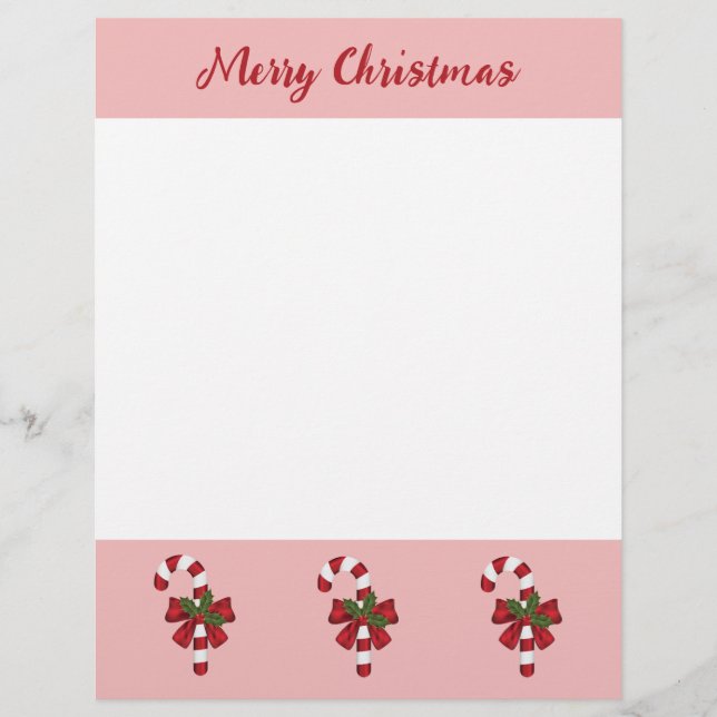 Papel Timbrado Bengala de Natal Vermelha e Branca com Texto Feliz (Frente)