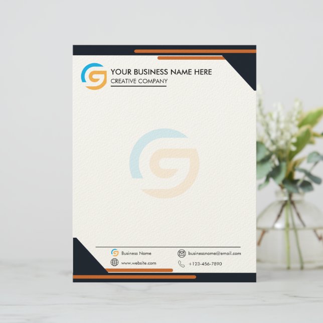 Papel Timbrado Black and Orange Modern Business Letterhead (Em pé/Frente)