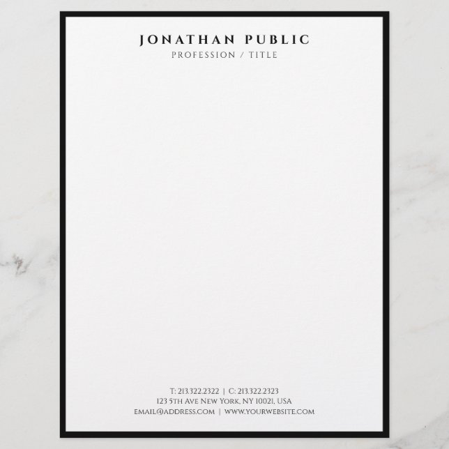 Papel Timbrado Black And White Letterhead Modern Professional (Frente)