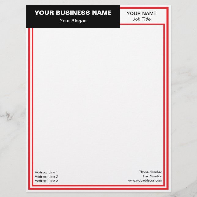 Papel Timbrado Black Banner Red Double Frame (Frente)