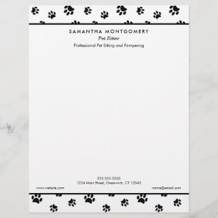 Papel Timbrado Black Paw Prints Cuidador de Animais Profissional