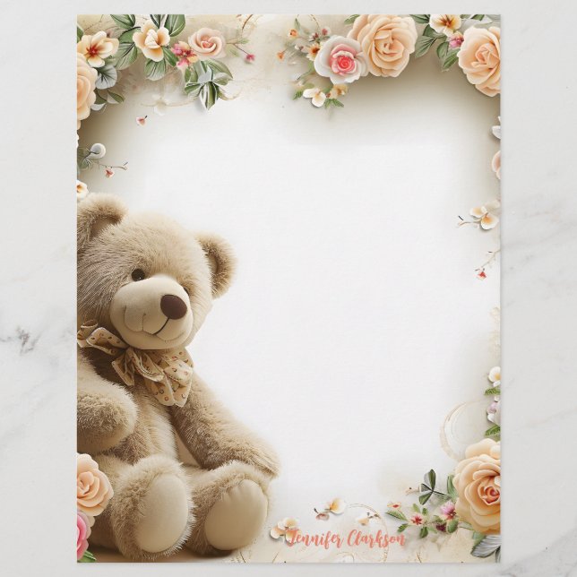 Papel Timbrado Bloco de notas de 5,5" x 6" (Cute Tedyy Bear) - 40 (Frente)
