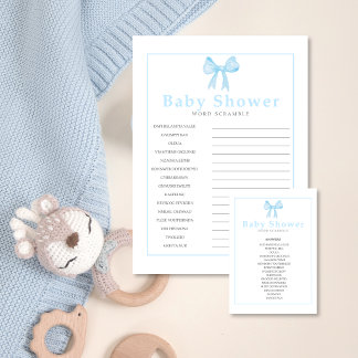 Papel Timbrado Blue Baby Shower Word Scramble Game – Printable