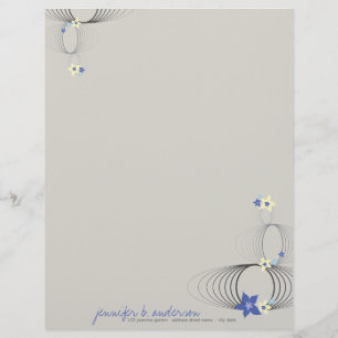 Papel Timbrado Blue Plumeria Frangipani Chic Ikebana Zen