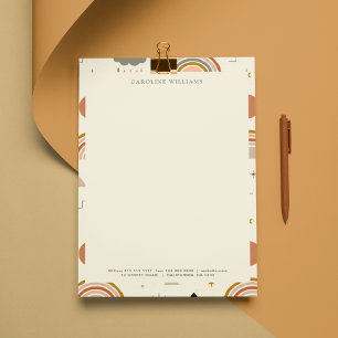 Papel Timbrado Bohemian Boho Abstrato Rainbow Monograma Name