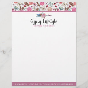 Papel Timbrado Boho Chic Rústico Flecha de Pena Aquarela Boêmio