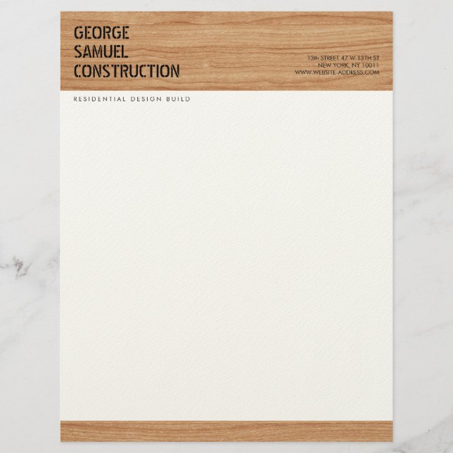 Papel Timbrado Bold Molded Wood Texture Construction Business (Frente)