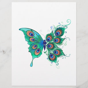Papel Timbrado Borboleta com Penas de Pavão Verde