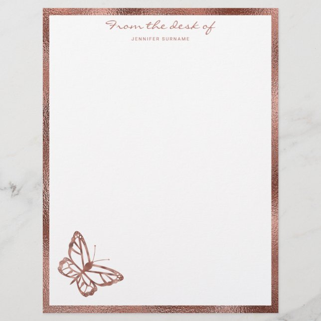 Papel Timbrado Borboleta e texto personalizado com aparência de f (Frente)
