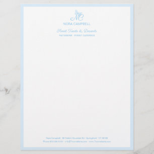 Papel Timbrado Borboleta Elegante Monograma Borda Azul Bebê