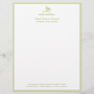 Papel Timbrado Borboleta Elegante Monograma Borda Verde Leve