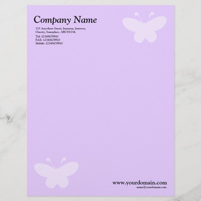 Papel Timbrado Borboleta Elegante - Púrpura Leve (Frente)