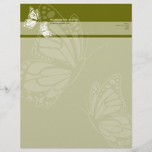 Papel Timbrado Borboleta em oliva Elegante Moderno Simples (Frente)