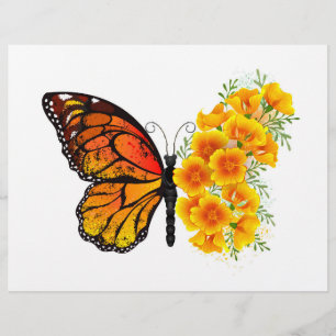 Papel Timbrado Borboleta Flor com Amapola da Califórnia Amarela
