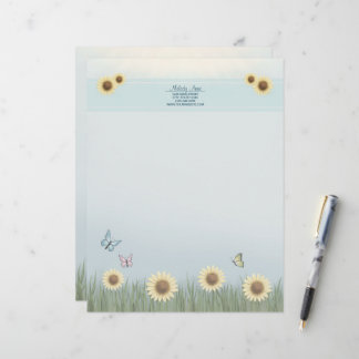 Papel Timbrado Borboleta Flor de Girassol