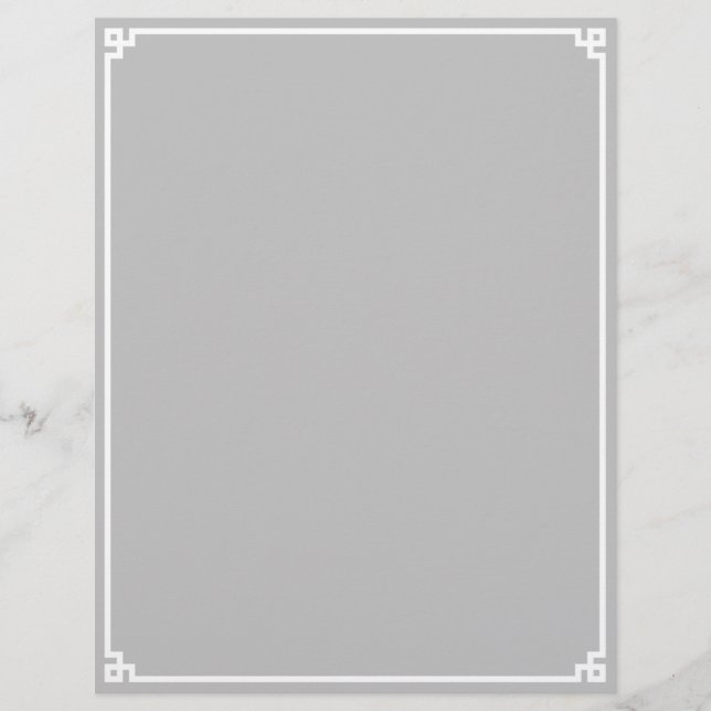 Papel Timbrado Borda Chave Grega Cinza Prata e Branco (Frente)