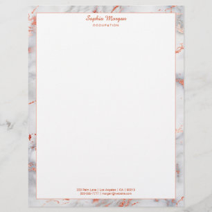 Papel Timbrado Borda de Mármore em Ouro Branco e Rosa, Nome Info