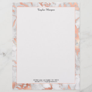 Papel Timbrado Borda de Mármore em Ouro Branco e Rosa, Nome/Infor