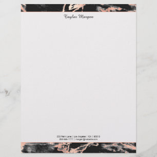 Papel Timbrado Borda de Mármore Preto e Dourado Rosa, Nome/Info P