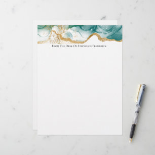 Papel Timbrado Borda Dourada Esmeralda Verde Moderna Tendência Aq