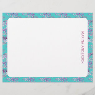 Papel Timbrado Borda floral turquesa elegante Nome Personalizado