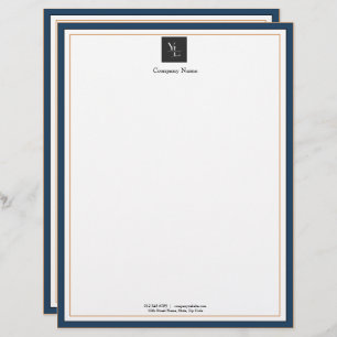 Papel Timbrado Branco azul moderno Dourado com a empresa de logot