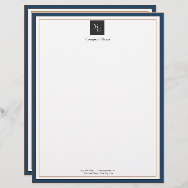 Papel Timbrado Branco azul moderno Dourado com a empresa de logot (Frente/Verso)