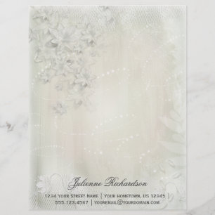 Papel Timbrado Branco do vintage no cabeçalho floral branco do