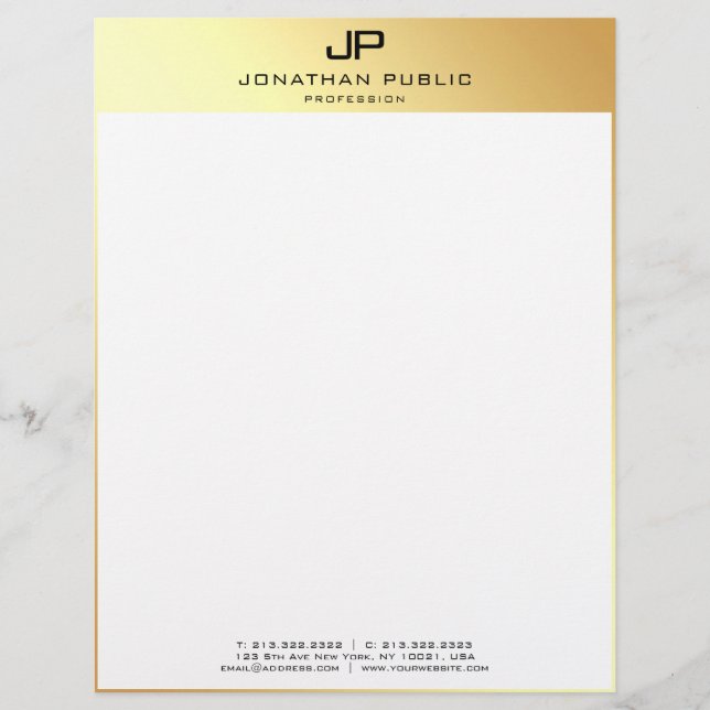 Papel Timbrado Branco Dourado Modelo personalizado moderno elegan (Frente)
