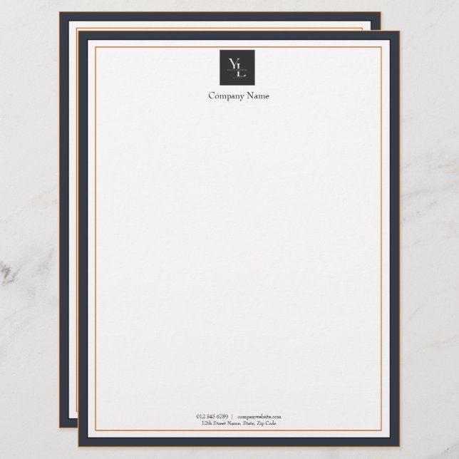 Papel Timbrado Branco preto moderno Dourado com a empresa de logo (Frente/Verso)