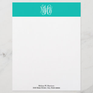 Papel Timbrado Branco Turquesa 3 iniciais videira monograma scrip