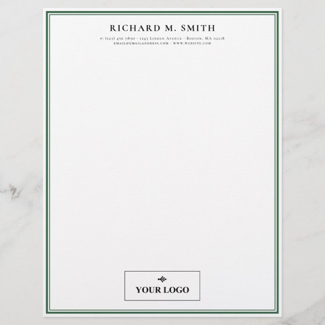 Papel Timbrado Branco Verde Elegante Minimalista Simples com Logo (Frente)