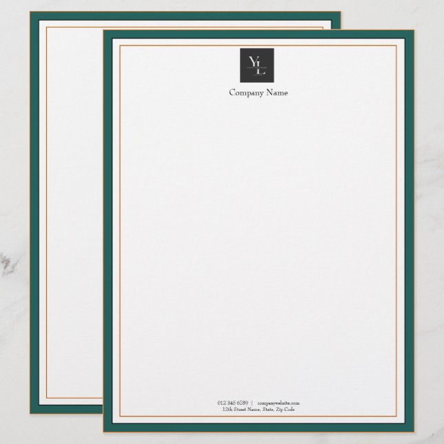 Papel Timbrado Branco verde moderno Dourado com a empresa de logo (Frente/Verso)
