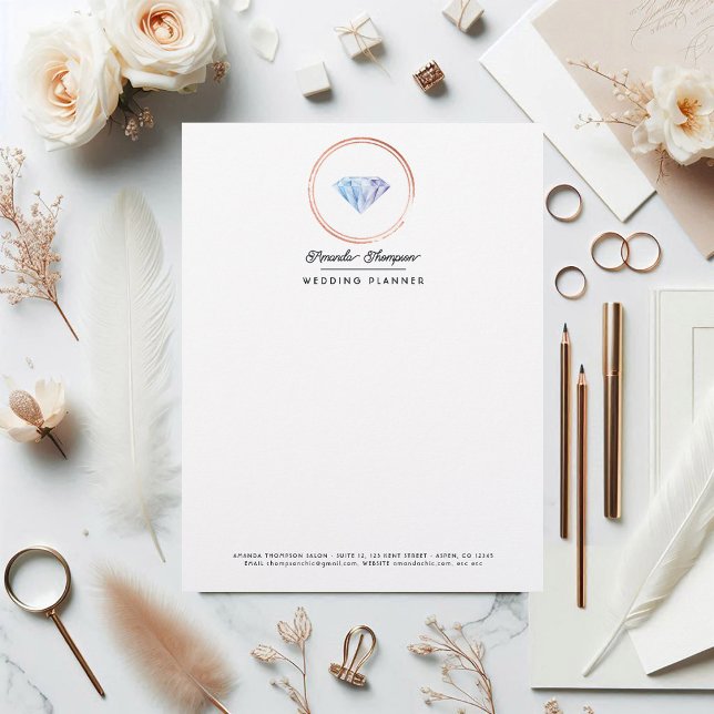 Papel Timbrado Branding de Planejador de Casamento Diamond (Diamond Wedding Planner Business Branding Letterhead)