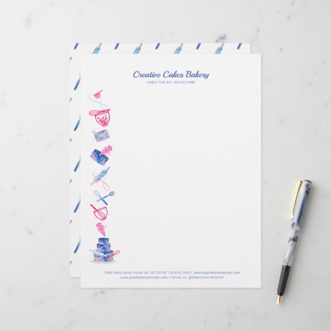 Papel Timbrado Brincadeiras, Cor-de-rosa e Blue Bakery - Ferramen (Frente/Verso In Situ)